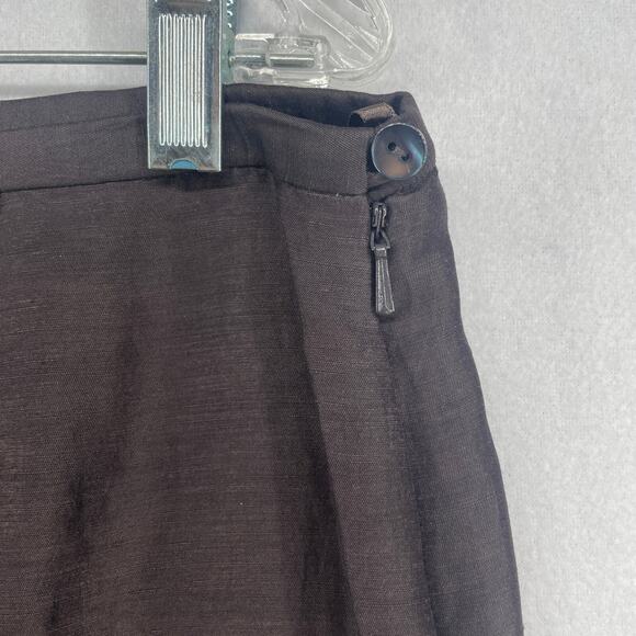 EILEEN FISHER Skirt M Linen Silk A-line Knee Length Slit Side Zip Brown - Picture 9 of 14